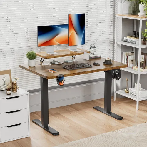 Miniatura 2 de Shahoo Escritorio eléctrico de pie con estante para monitor, mesa de esquina ajustable de altura de 47 x 24 pulgadas, estación de trabajo