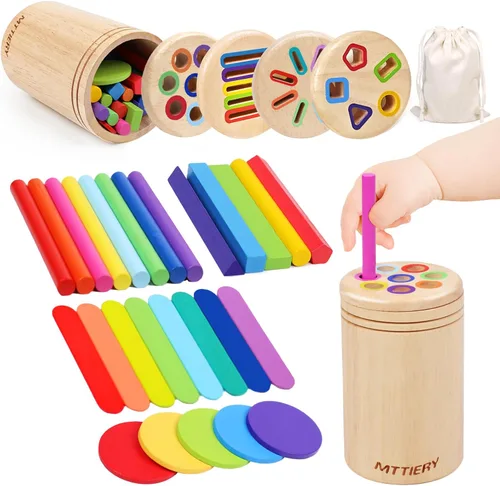 Juguetes Montessori 4 en 1 para niños de 2, 3 y 4 años, juguetes de madera para clasificar colores para niños pequeños de 1 a 3, actividades de