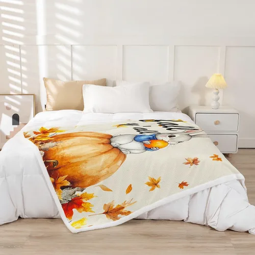 Miniatura 2 de Manta de temporada de otoño para niños y niñas, bonito forro polar de conejo de dibujos animados, regalos de feliz día de Acción de Gracias