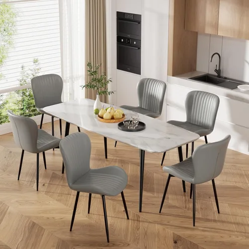 Miniatura 11 de Juego de 2 sillas de comedor modernas tapizadas de piel sintética para cocina, sillas de comedor con respaldo cómodo, color marrón