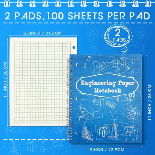 Miniatura 2 de Colarr Engineering Computation Pad 8.5" x 11" Engineering Wirebound Spiral Notebook Grid Pad 5 Squares Per Inch Graph Paper for Drafting Drawing