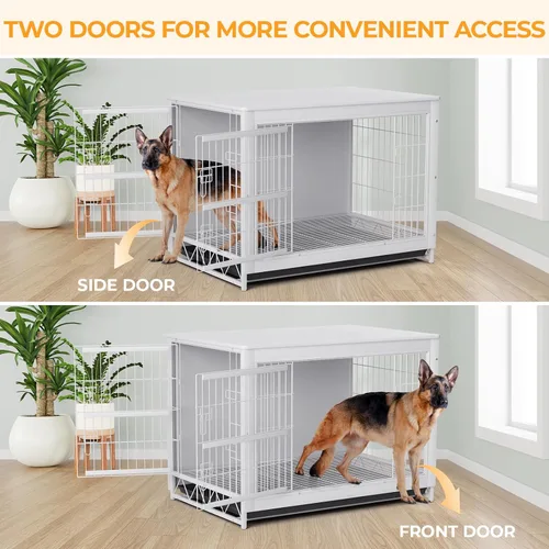 Miniatura 3 de TLSUNNY Muebles de jaula para perros, mesa auxiliar auxiliar de madera de 44.1 pulgadas, moderna perrera con puertas dobles, jaula resistente
