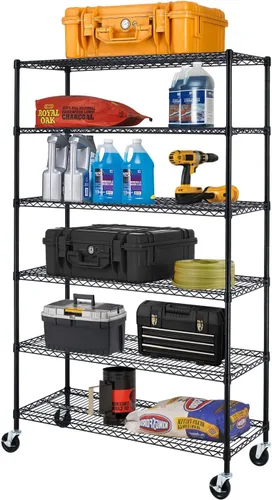 BestOffice NSF - Estantería con rejilla metálica de acero inoxidable con estantes metálicos de almacenamiento ajustables de alta resistencia Negro