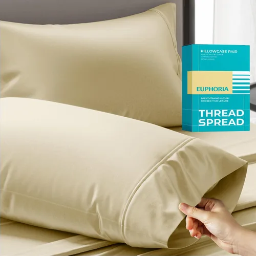 Miniatura 14 de THREAD SPREAD Fundas de almohada 100 % de algodón egipcio, fundas de almohada de 800 hilos, tamaño Queen / estándar, paquete de 2 unidades, suaves