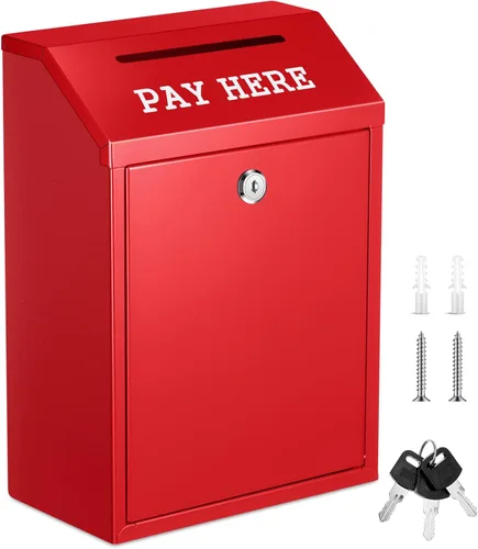 Miniatura 20 de Yaocom Caja fuerte de dinero para recolección de dinero, caja de donación de metal con cerradura para montaje en pared preperforado, buzón de Negro