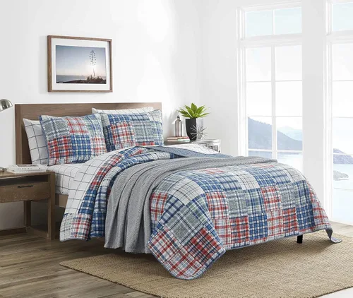 Nautica - Juego de edredón tamaño King, ropa de cama de algodón para todas las estaciones, ligera y reversible (azul Raeford, King)