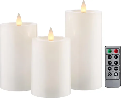 Velas de pilar sin llama parpadeantes con temporizador remoto, velas LED operadas por batería hasta 400 horas, velas de cera real con llama en Blanco