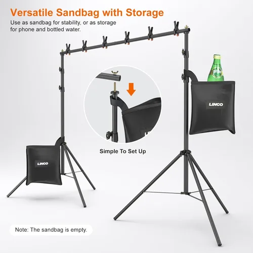 Miniatura 4 de LINCO Kit de soporte de fondo para fiestas, 10 x 7 pies, ajustable, para estudio de fotografía, sistema de soporte de fondo fotográfico