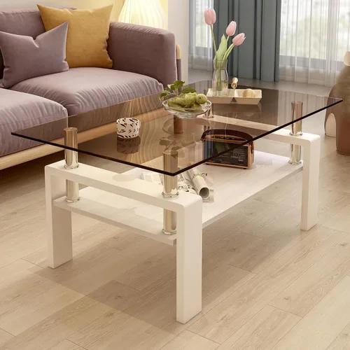 Miniatura 19 de Mesa de centro rectangular de vidrio para sala de estar, con mesa de vidrio templado y capa de MDF, para sala de estar y oficina
