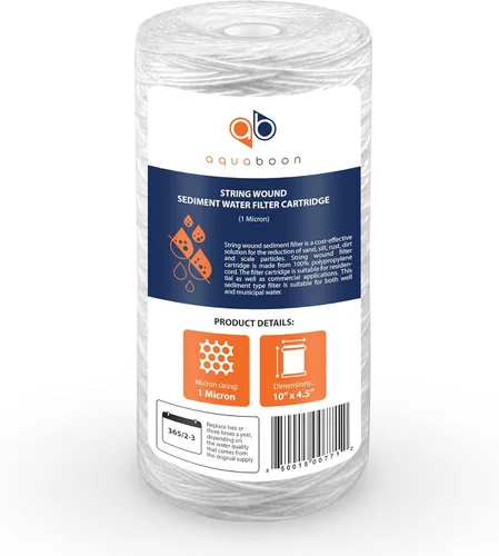 Miniatura 8 de Aquaboon Filtro de agua para heridas de cuerda de 1 micrón, repuesto de 10 x 4.5 pulgadas, cartucho de filtro de agua para toda la casa compatible