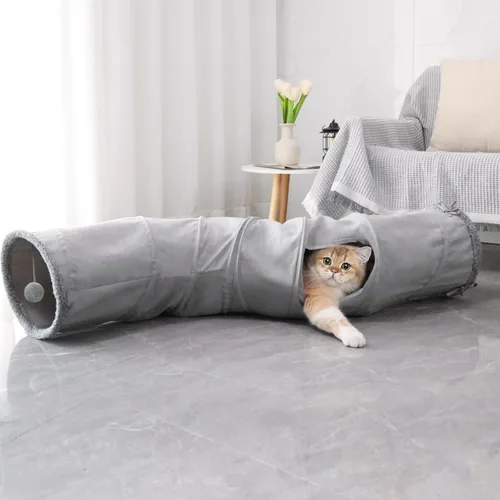 Miniatura 7 de Túnel para gatos, juguete para gatos de interior, juguete para gatos con pista de rodillos, tubo de juego plegable en forma de S, casa laberinto