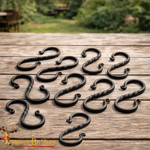 Miniatura 8 de Lord of Battles Twisted Hand Forged Iron S-Hooks Set of 20 - Rustic Black S-Shaped Hanging Hooks for Kitchen Utensils, Pots & Pans, Camping, Garden