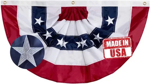 Jayus Bandera de Estados Unidos bordada de 1.5 x 3 pies, bandera plisada de Estados Unidos con estrellas bordadas, bandera patriótica de medio