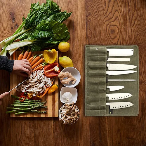 Miniatura 7 de Bolsa enrollable para cuchillos de chef, 9 bolsillos, funda de lona para cuchillos, cartera para cuchillos, protectores para cuchillos de chef