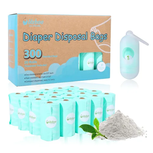 USBOO Bolsas de pañales desechables para bebé, 20 rollos de repuesto (paquete de 300) bolsas de basura para pañales con dispensador, accesorio para