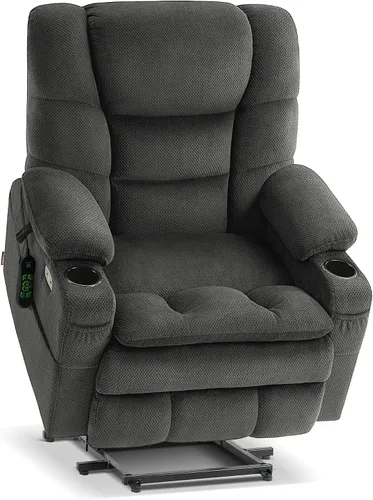 Miniatura 19 de MCombo Sillón Reclinable Grande con Triple Motor de Elevación Eléctrica con Masaje y Calefacción Doble, Reposacabezas Ajustable para Personas Café