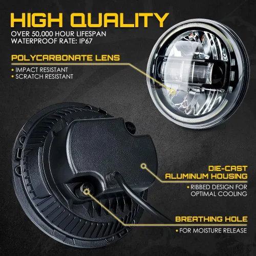 Miniatura 6 de Xprite Faros LED redondos de 7" compatibles con Jeep Wrangler JK JKU LJ CJ TJ 1997-2018, Hummer H1 H2, faros con anillo de halo aprobados por DOT