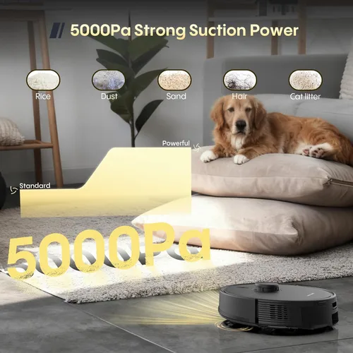 Miniatura 5 de Combo robot de aspiradora y trapeador, 90 días de autovaciado, 6000 Pa potente succión, mapeo del hogar, aspiradora robótica fácil y personalizada