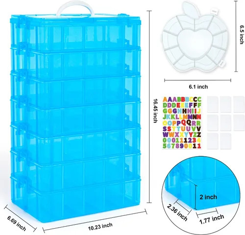 Miniatura 3 de INSCRAFT - Contenedor apilable de almacenamiento de 7 capas, 70 compartimentos ajustables (Azul) Contenedor apilable de almacenamiento, perfecto