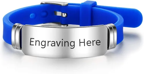 Miniatura 131 de OPALSTOCK Pulseras médicas personalizadas de silicona ajustable para identificación de emergencias, grabado gratuito, 9 pulgadas, resistente al