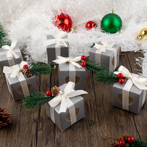 Miniatura 7 de AUEAR, Paquete de 50 cajas de regalo Kraft con ventana de corazón de plástico transparente de 2 x 2 x 2 pulgadas, regalo gris para pasteles, dulces