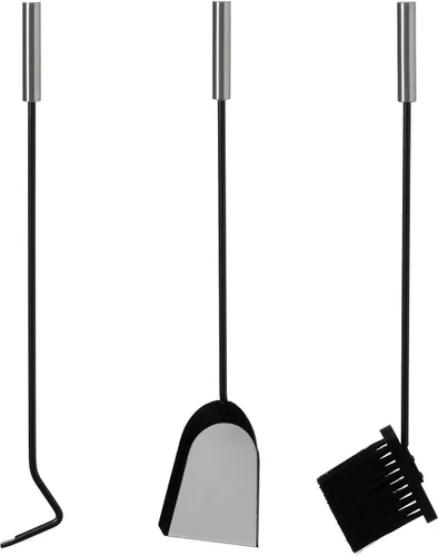Miniatura 7 de Carrito de leña para patio interior y exterior, con ruedas y juego de herramientas para chimenea, color negro