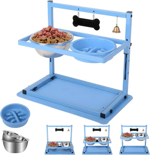 Miniatura 8 de SHAINFUN Soporte elevado para cuenco de perro rosa con dos cuencos de comida de acero inoxidable de 1700ml, comedero de alimentación lenta y Rosa