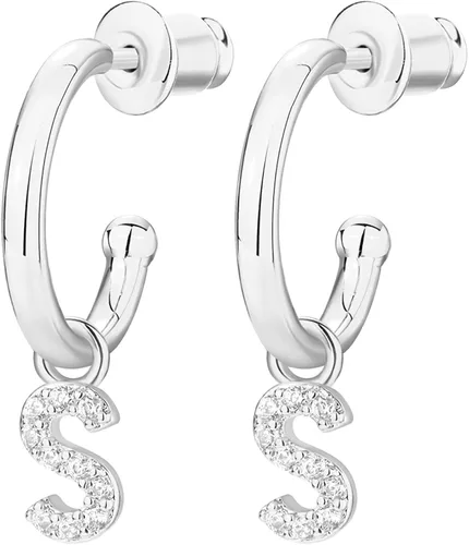 Miniatura 3 de PAVOI 14K Gold Plated 925 Sterling Silver Post Huggie Earring With Initial Dangle CZ Initial Huggie Hoop Earrings Womens Cubic Zirconia Dangle