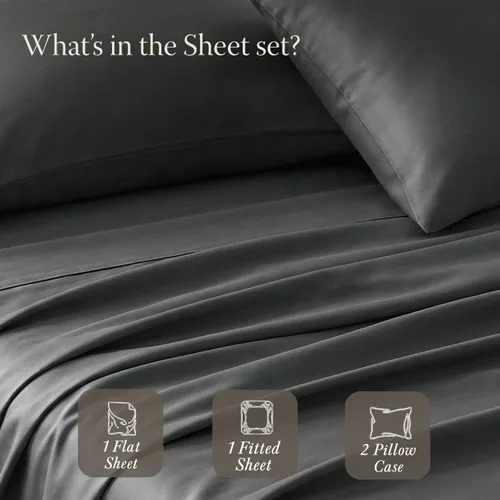 Miniatura 4 de Threadmill Home Linen juego de sábanas de 400 hilos, 100% algodón, ropa de cama de lujo, tamaño King, juego de 4 unidades, tela satinada suave Gris