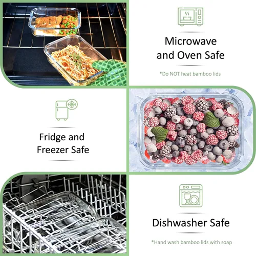 Miniatura 5 de EcoPreps Recipientes de vidrio para preparar comida con tapas de bambú (paquete de 3) - 100% libres de plástico, contenedores de almuerzo