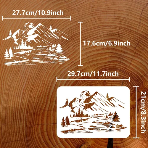 Miniatura 2 de FINGERINSPIRE Plantilla de montaña de 8.3 x 11.7 pulgadas, reutilizable, río, naturaleza, paisaje, plantilla de pintura, bricolaje, manualidades