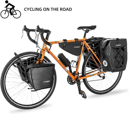 Miniatura 7 de ROCKBROS Bolsa de alforjas delanteras enrollables Bolsa de rack frontal para bicicleta Paquete de estante resistente con asa de transporte y correa