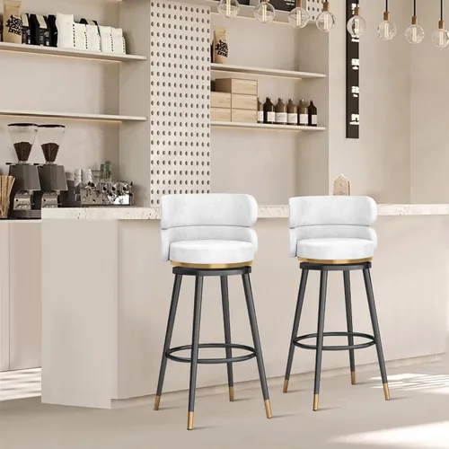 Miniatura 2 de Taburetes de bar giratorios de terciopelo modernos con respaldo medio y reposapiés, juego de 2 para isla de cocina, hogar, bar, comedor, sillas 3
