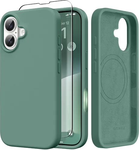 Miniatura 201 de GONEZ Funda de silicona para iPhone 14 Pro Max, compatible con MagSafe, con protector de pantalla + protector de lente de cámara, silicona líquida a