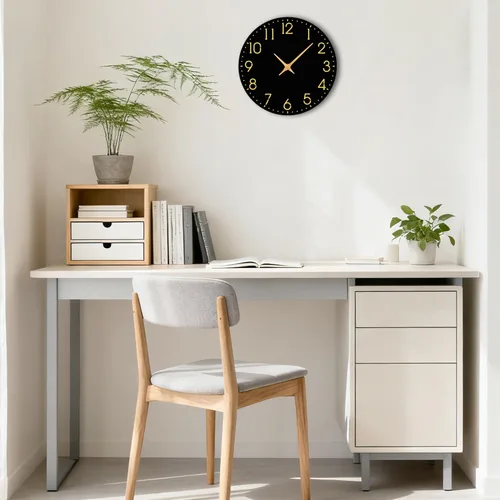 Miniatura 8 de Reloj de pared moderno, funciona con pilas, relojes de pared pequeños de 8 pulgadas, reloj de pared negro silencioso sin tictac, números dorados