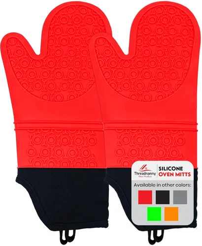 Juego de guantes de horno de silicona, guantes de horno extralargos resistentes al calor con acolchado de algodón, guantes de cocina para cocinar,