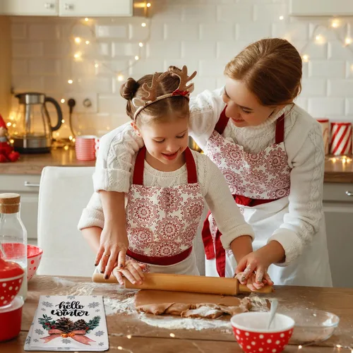 Miniatura 7 de Sratte 6 piezas de toallas de cocina navideñas, toallas de mano de muñecos de nieve de invierno, toallas absorbentes de árbol de Navidad y renos