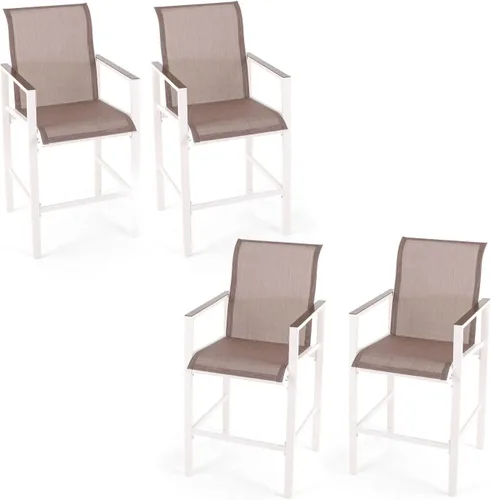 Miniatura 13 de PHI VILLA Juego de 2 sillas de bar para patio, taburete de bar con altura de mostrador con tela de textileno de secado rápido, reposabrazos y Blanco
