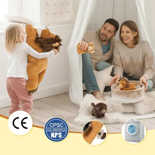 Miniatura 4 de MaoGoLan Juego de 4 peluches de león de 19.6 pulgadas con 3 bebés en ella con cremallera trasera, regalos encantadores para niños, adecuado