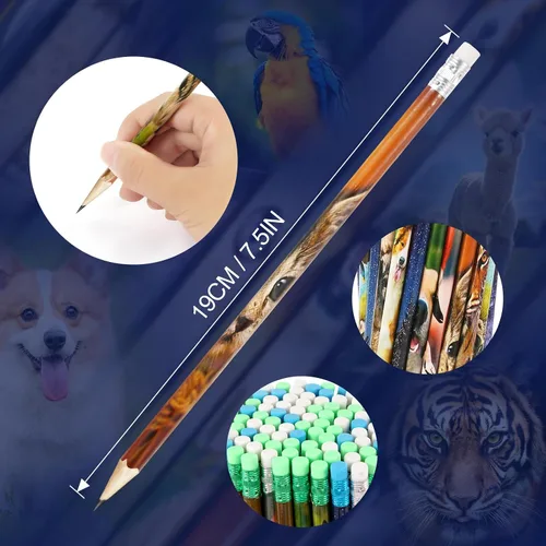 Miniatura 3 de Kolewo4ever 100 lápices de animales, lápices de cielo galaxia, alpaca, tigre, flamenco, lápices de animales naturales para profesores, aulas