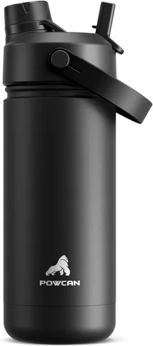 Miniatura 51 de POWCAN - Botella de agua con aislamiento de 18 onzas, con tapa de boquilla y pajilla 2 en 1, fría 24 horas, a prueba de fugas, apta para portavasos