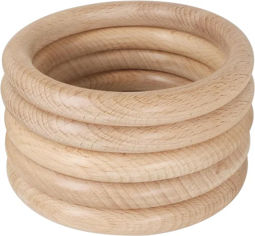 Miniatura 8 de FoDau770 5 anillos de madera de haya natural, anillos de madera maciza sin terminar, círculos de madera resistente, círculos de macramé