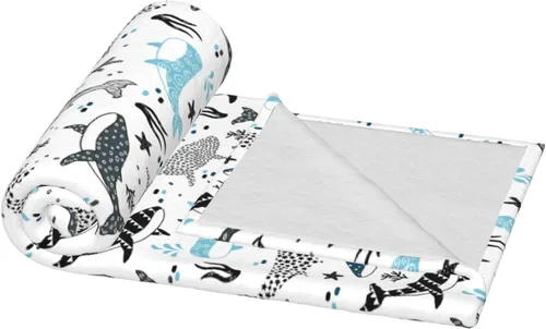 Miniatura 7 de Manta de ballenas con diseño de tiburones, manta ligera y cálida de franela de forro polar, acogedora y suave, manta de aire acondicionado, regalos