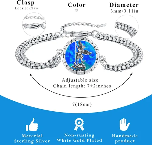 Miniatura 50 de Pulsera unisex de San Miguel/Cristóbal/Benedicto/Jude/José/Guadalupe/Ángel de la Guarda/Santa Muerte Pulsera de plata de ley 925 con cadena de doble