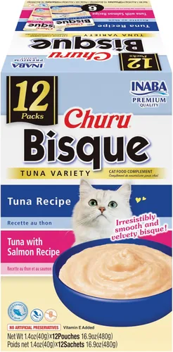 Miniatura 9 de INABA Churu Bisque para gatos, plato de puré cremoso para lamer con vitamina E, 1.4 onzas por bolsa, 12 bolsas, receta de pollo