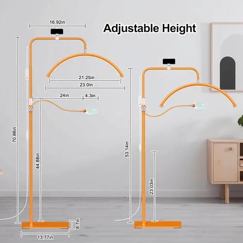 Miniatura 6 de AURELLE Half Moon Luz para Pestañas - Lámpara de Pie LED Ajustable para Pestañas con Lupa 4X y Soporte para Teléfono para Extensiones de Pestañas
