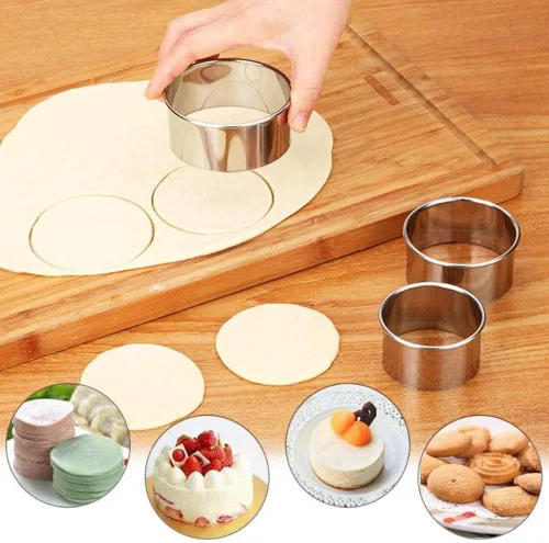 Miniatura 2 de Un conjunto de 3 piezas de acero inoxidable Dumplings Skin Cutter Herramienta de embalaje (3.1 in, 2.8 in, 2.4 in) Biscuit Plain Edge Round Maker
