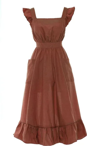 Miniatura 8 de Vibsion Delantal vintage con volantes para mujer, delantales de cocina de jardín con espalda cruzada Azul