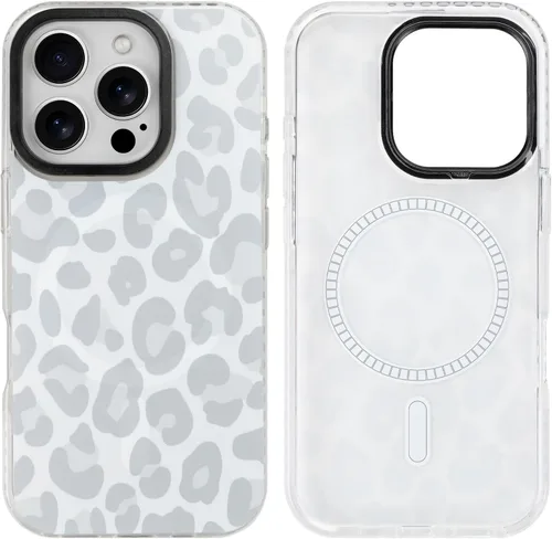 Miniatura 23 de SAKUULO Funda magnética para iPhone 11 Pro Max [Compatible con MagSafe] Patrón de Estampado de Leopardo Gris Claro Funda de Carga Inalámbrica