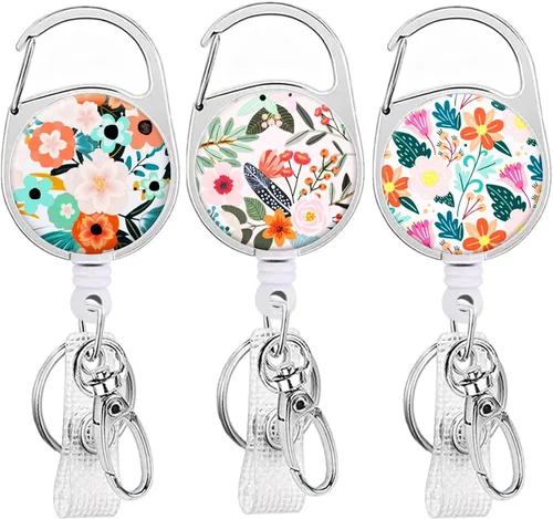 Carretes de insignia retráctiles, soportes para insignias lindos, clip de insignia con llavero retráctil y llavero, cuerda de nylon duradera para